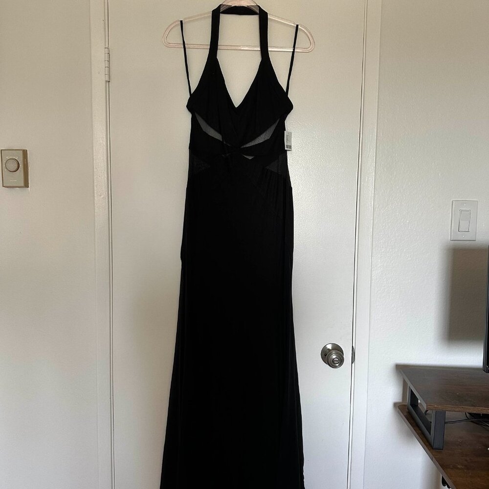 Black Maxi Halter Evening Dress with Lace Cut-outs by Silence + Noise | NWT